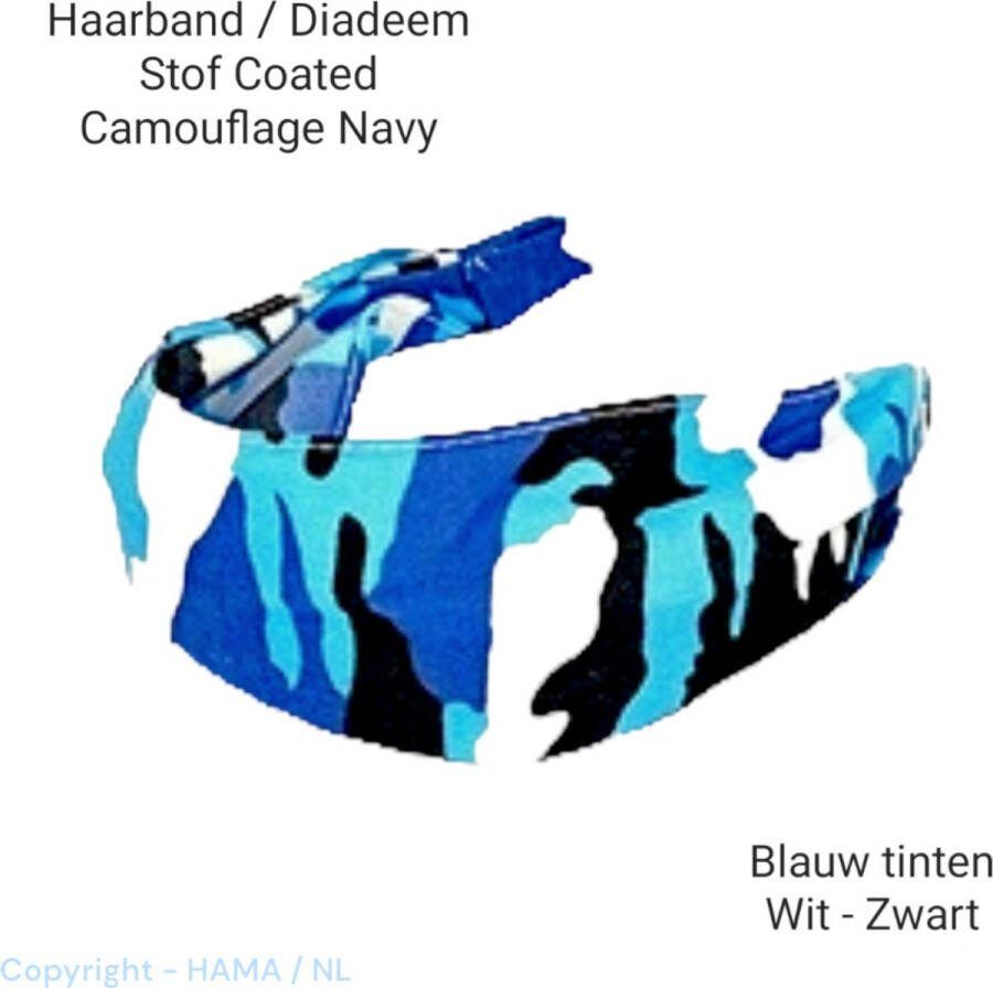 H.A.M.A. Haarband Diadeem Camouflage Leger Navy Print stoffen Cover Aqua Blauw Zwart Wit Volwassenen Tieners Kinderen Casual Carnaval Foute Party Zomerfeesten Themafeest