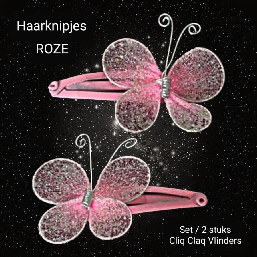 H.A.M.A. Haarknipjes Cliq Claq Klik Klak Roze Met glitter Vlinder 35 x 40 mm Hello Kitty Serie Set à 2 stuks Kinderen Casual Bruiloft Communie