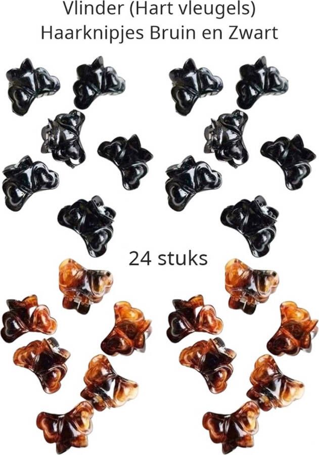 H.A.M.A. Kleine Haarklemmetjes Haarspeldjes Haarknipjes 24 stuks Vlinder Hart Vleugels 2 5cm Kinderen 12x Bruin 12x Zwart 2 3 cm