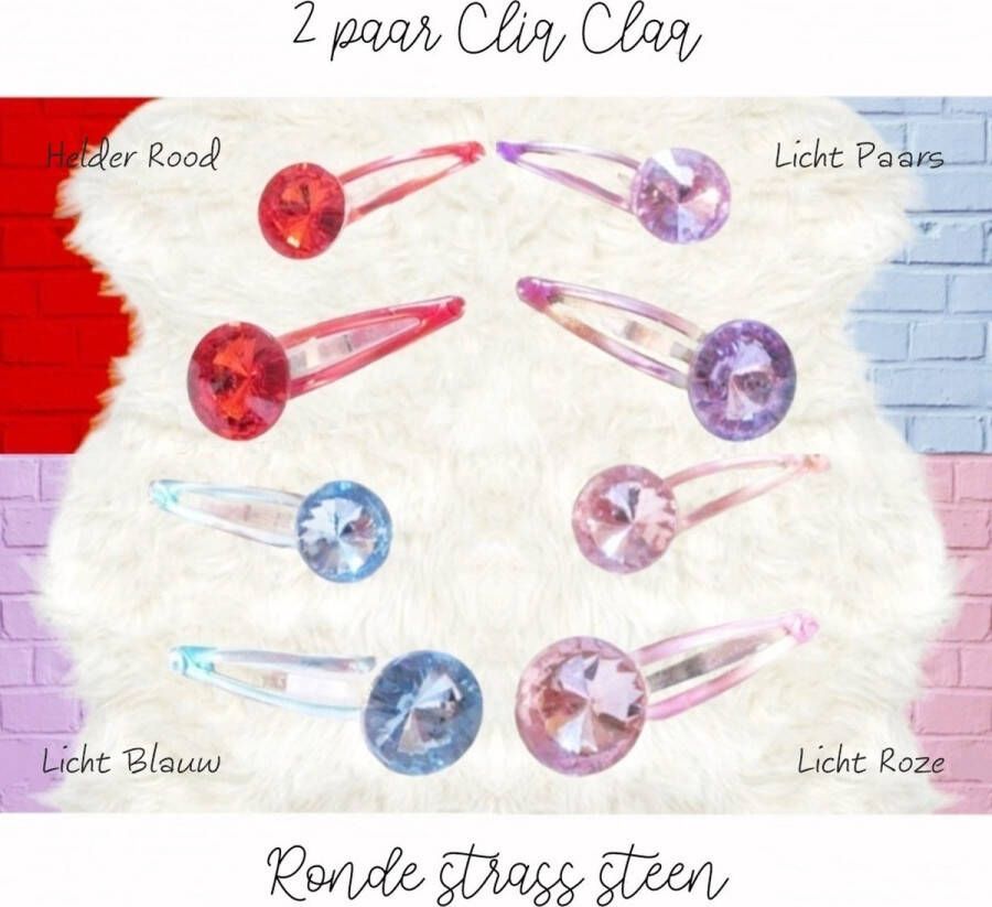 H.A.M.A. LFA Haarspeldjes haarknipjes clips cliq claq klik klak met Bling crystal Grote rivoli strass steen Rond 4 paar in 4 kleuren (8 stuks) Helder Rood Licht Paars Licht Blauw Licht Roze Kinderen Tieners Volwassenen
