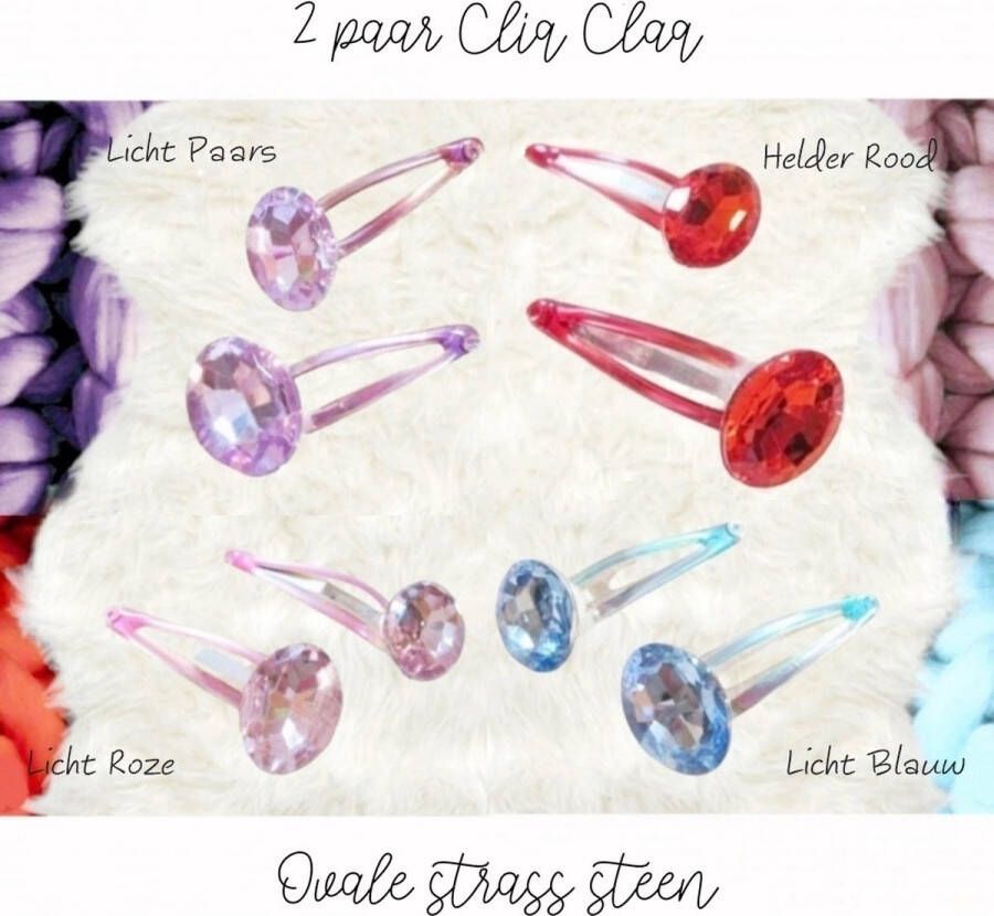 H.A.M.A. LFA Haarspeldjes haarknipjes clips cliq claq klik klak met Bling crystal Grote strass steen Ovaal 4 paar in 4 kleuren (8 stuks) Licht Paars Helder Rood Licht Roze Licht Blauw Kinderen Tieners – Volwassenen