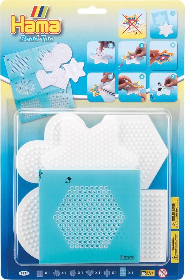 Hama Strijkkralen Grondplaten 5 stuks met Bead-Tac Vierkant Rond Ster Hart Hexagon Strijkparels Grondplaten