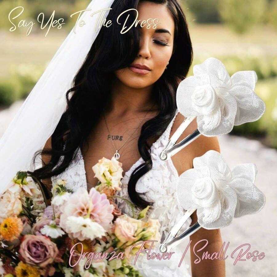 H.A.M.A. SYTTD Cliq Claq haarspeldjes met stoffen bloem met organza roosje wit 6 stuks volwassenen jeugd kinderen dames meisjes casual feest bruiloft communie