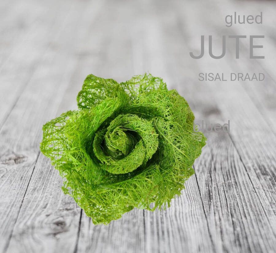 H.A.M.A. Zest Corsage Bloem Roos 8x4 cm Groen Brôche Haarelastiek Gelijmd Jute Sisal Draad Bruiloft Gala Casual