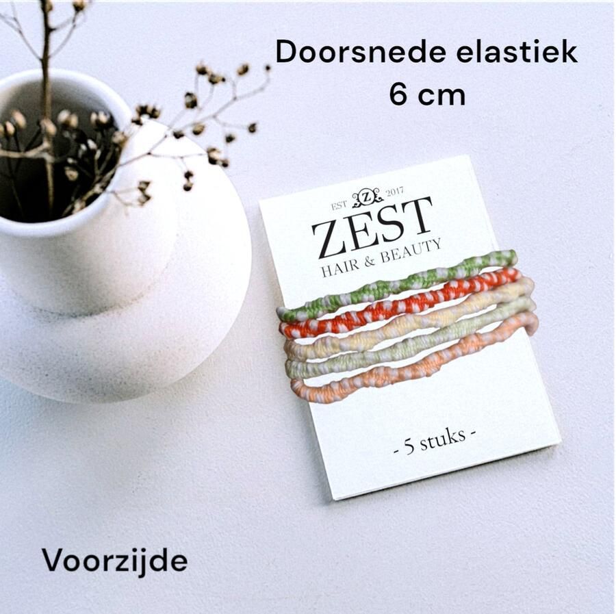 H.A.M.A. Zest hair & beauty haarelastieken set Groen Geel Zalm Wit puntjes twisted 5 stuks Volwassenen jeugd kinderen unisex- casual feest