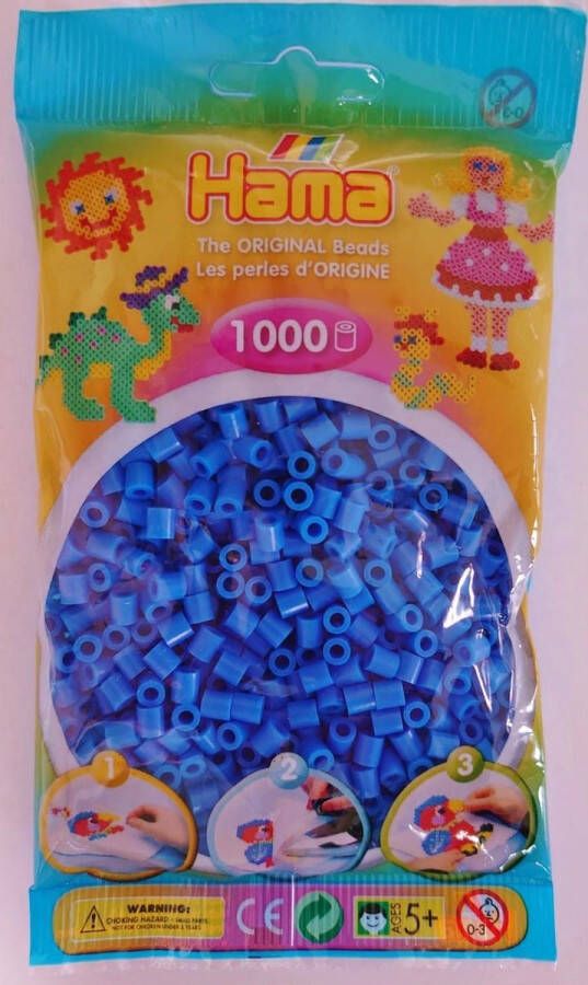 Hama BLAUW (midden warm blauw) midi strijkkralen zakje met 1.000 stuks normale strijkparels (creatief knutselen met kralen schoencadeau Sint voor kinderen)