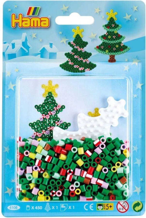 Hama midi strijkkralen complete set voor kinderen inclusief kerstboom (den) vormpje grondplaat strijkpapier en normale strijkparels (cadeau idee voor Kerst feestdagen!)