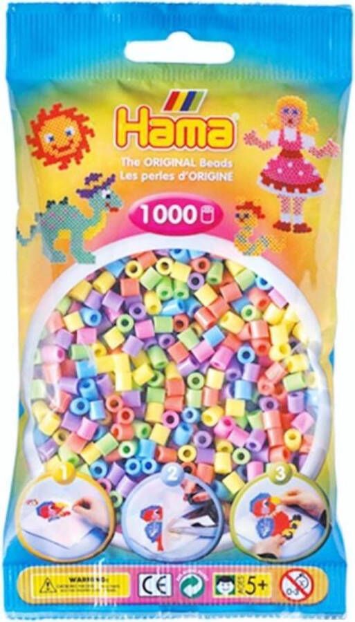 Hama midi PASTEL MIX (gemengde zachte kleuren multicolor) strijkkralen zakje met 1.000 stuks normale strijkparels (creatief knutselen met kralen schoencadeau Sint voor kinderen)