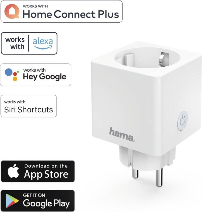 Hama Wi-Fi Stopcontact Mini SmartPlug 16A 3680W WLAN Smart Stopcontact Smart Solution App en Spraakbesturing Compatibel met Apple Home Alexa Google Assistent Wit