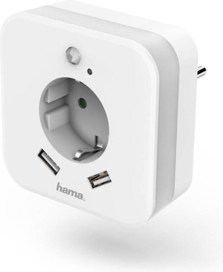 Hama Led-nachtlampje Nachtlicht met stopcontact en USB 2.4A 2 uitgangen helderheidssensor