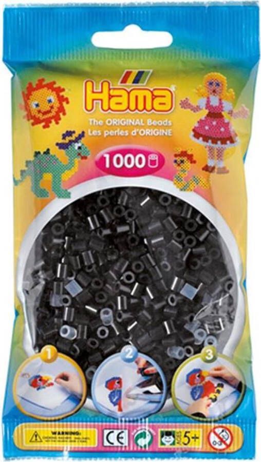 Hama midi ZWART (donkere kleur black) strijkkralen zakje met 1.000 stuks normale strijkparels (creatief knutselen met kralen schoencadeau voor kinderen!)