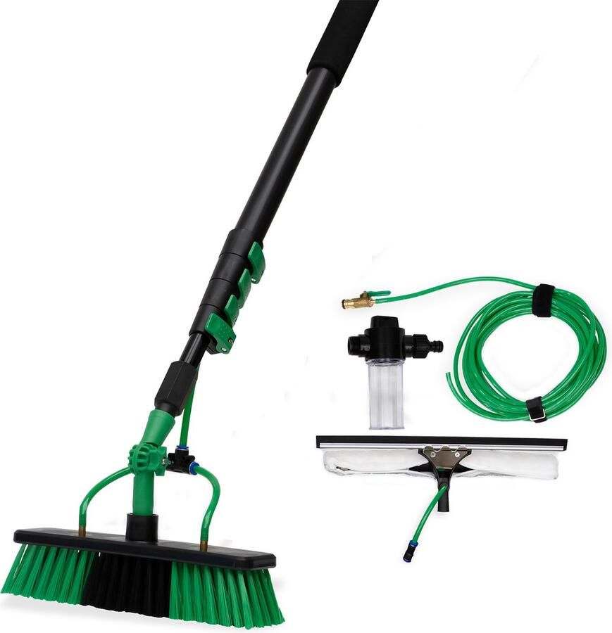 Hammersmith AquaClean DELUXE bezem met wateraansluiting incl. 3 6 m telescoopsteel waterbezem hogedrukreiniger compatibel met conventionele tuinslangen