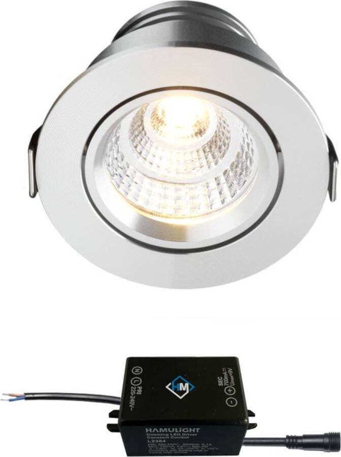 Hamulight Sharp LED inbouwspot Granada 4W rond dimbaar kantelbaar 230V IP54 downlights plafondspots spotjes inbouwspots badkamer woonkamer keuken spotlight warmwit