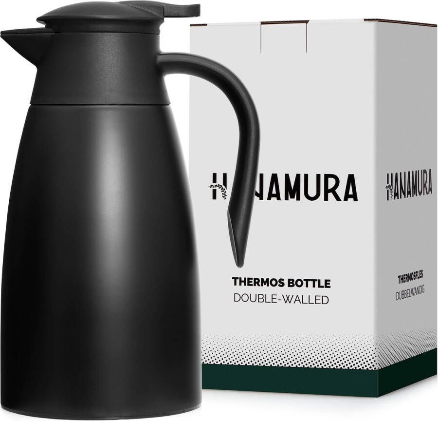 Hanamura Thermoskan Isoleerkan 1 5L Tot 24 uur lang warm of koud Lekvrij & Anti-slip Zwart