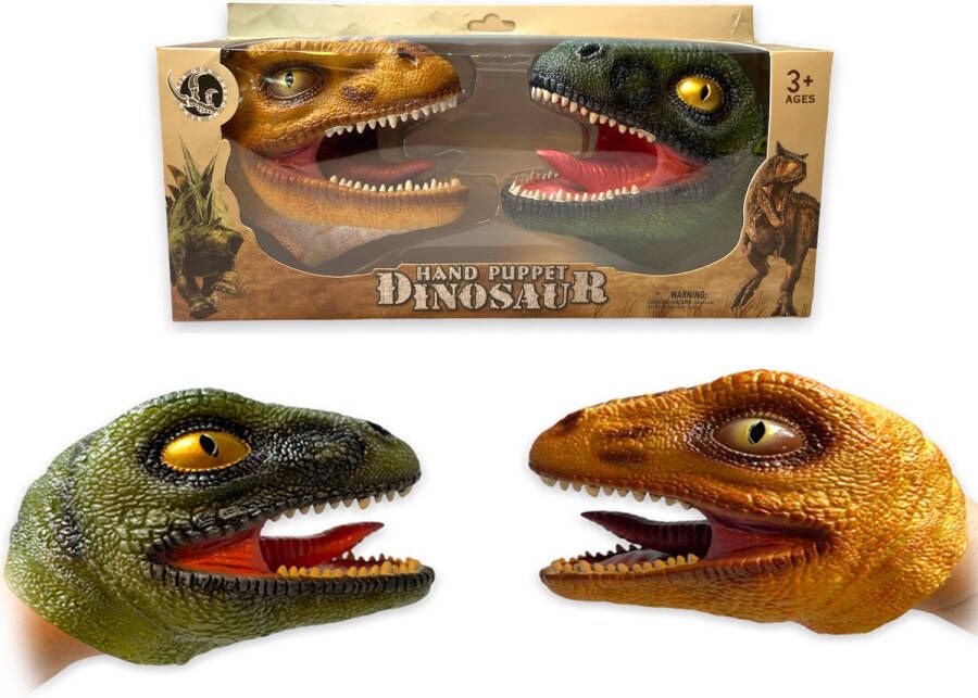 Hand puppet 2x Tyrannosaurus rubber Realistic dinosaurus speelgoed handpop set