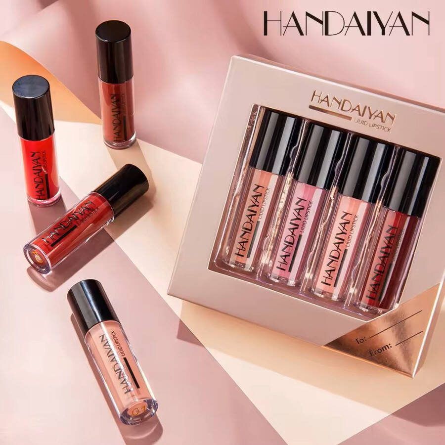 Handaiyan Lippenstift Langhoudende lippenstift set van 4 set Vloeibare lippenstift Geschenkset