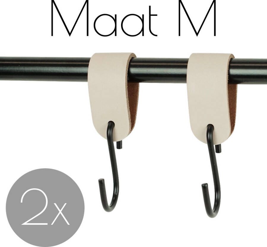Handles and more 2x Leren S-haak hangers | CREME maat M (Leren S-haken S haken handdoekkaakje kapstokhaak ophanghaken)