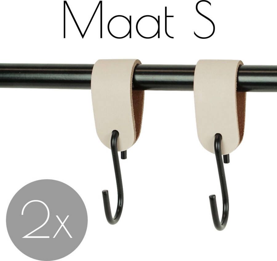 Handles and more 2x Leren S-haak hangers | CREME maat S (Leren S-haken S haken handdoekkaakje kapstokhaak ophanghaken)