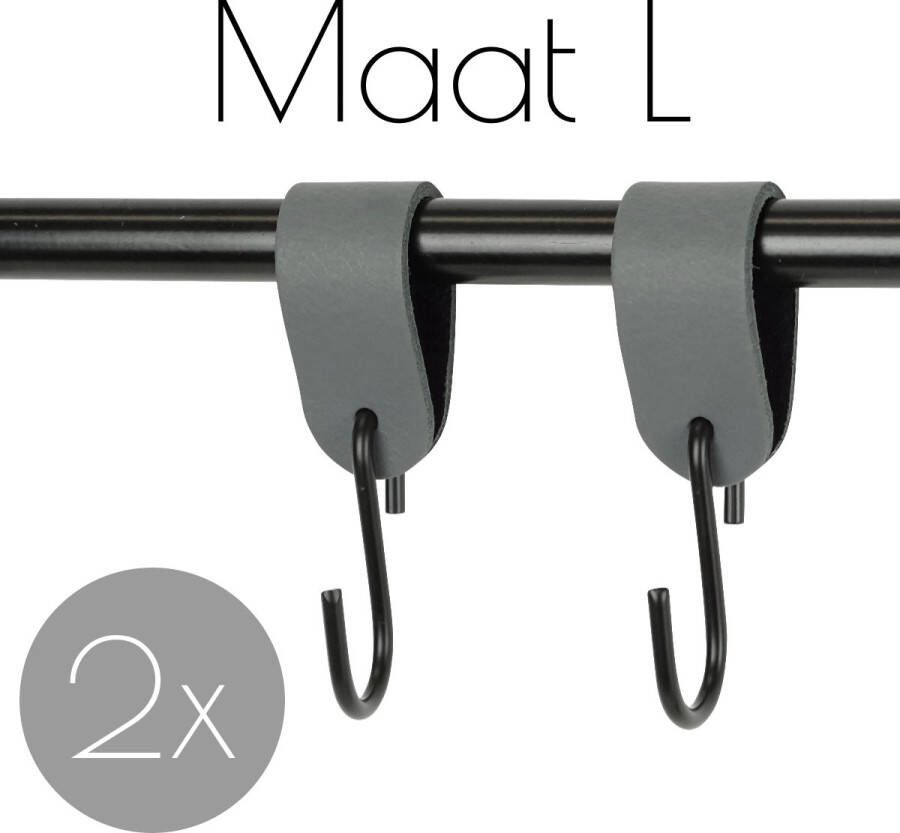 Handles and more 2x Leren S-haak hangers | DONKERGRIJS maat L (Leren S-haken S haken handdoekkaakje kapstokhaak ophanghaken)