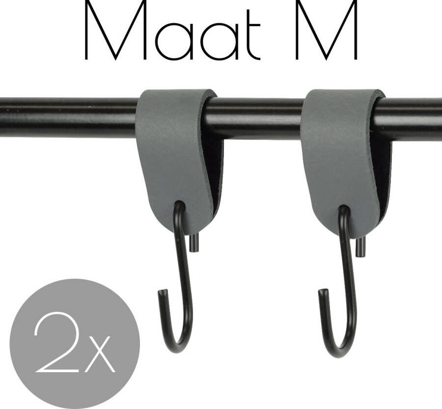 Handles and more 2x Leren S-haak hangers | DONKERGRIJS maat M (Leren S-haken S haken handdoekkaakje kapstokhaak ophanghaken)