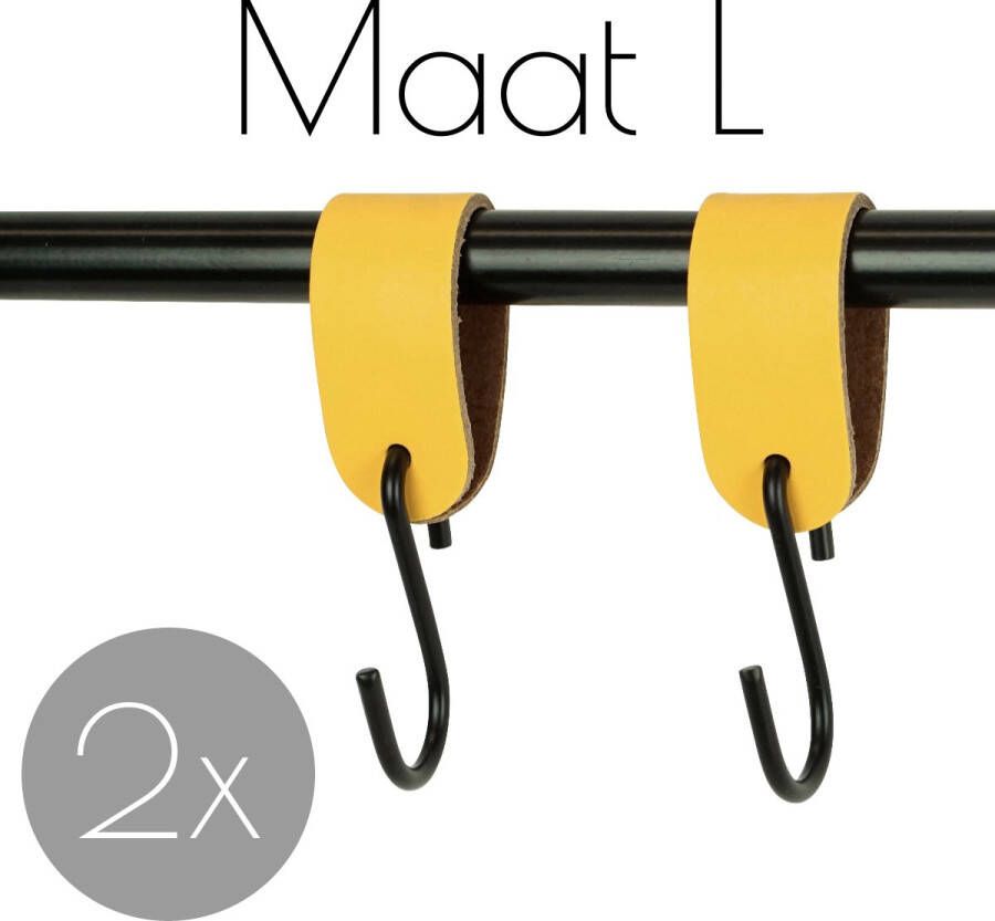 Handles and more 2x Leren S-haak hangers | GEEL maat L (Leren S-haken S haken handdoekkaakje kapstokhaak ophanghaken)