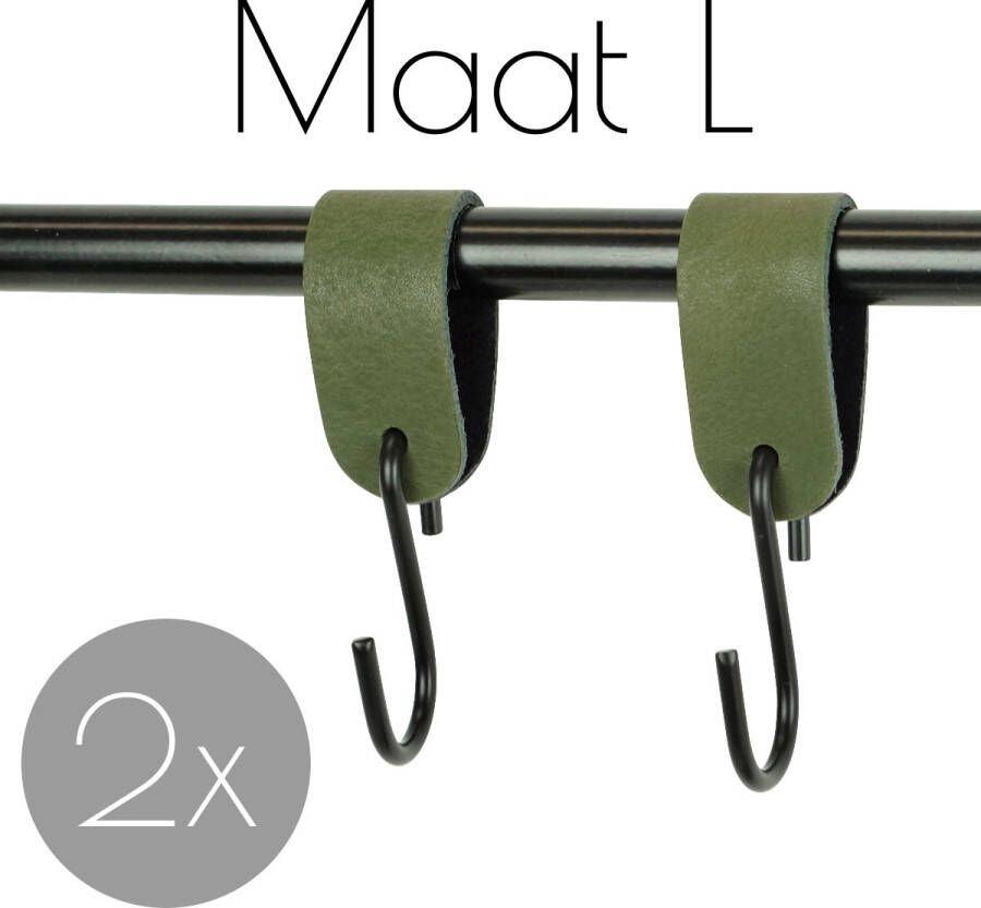 Handles and more 2x Leren S-haak hangers | KAKI maat L (Leren S-haken S haken handdoekkaakje kapstokhaak ophanghaken)