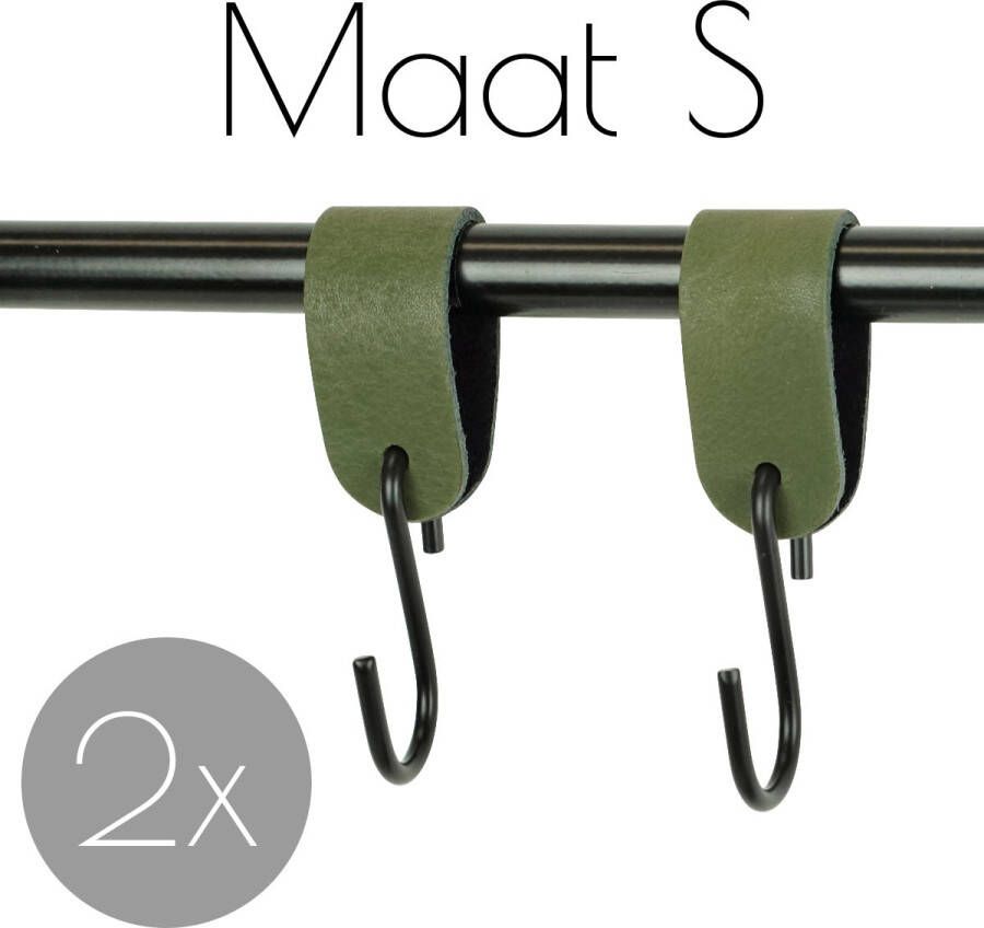 Handles and more 2x Leren S-haak hangers | KAKI maat S (Leren S-haken S haken handdoekkaakje kapstokhaak ophanghaken)