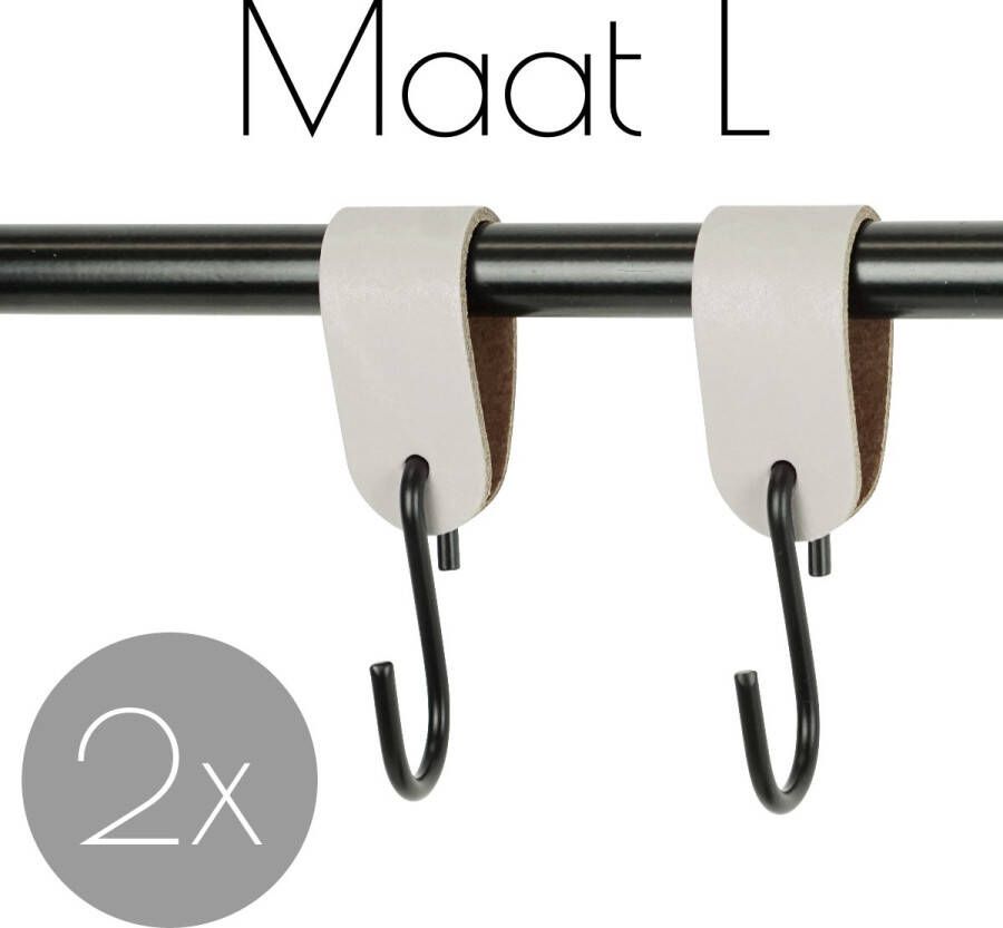Handles and more 2x Leren S-haak hangers | LICHTGRIJS maat L (Leren S-haken S haken handdoekkaakje kapstokhaak ophanghaken)