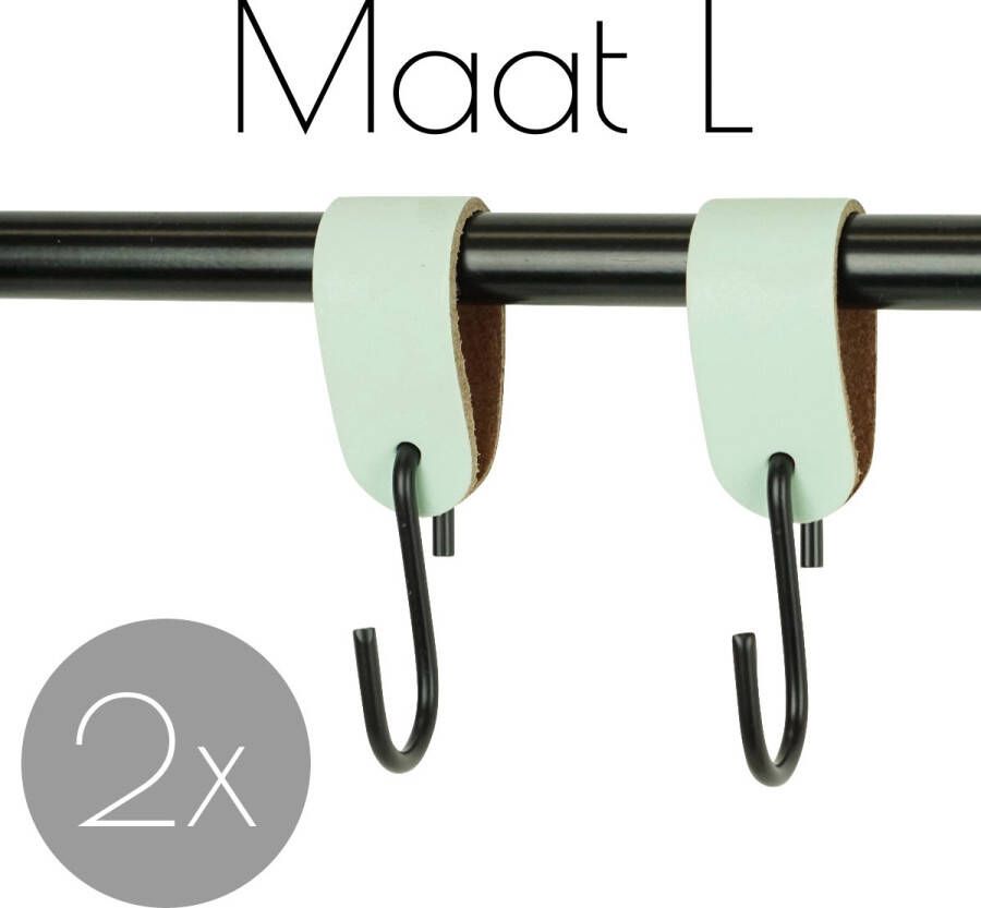 Handles and more 2x Leren S-haak hangers | MINT maat L (Leren S-haken S haken handdoekkaakje kapstokhaak ophanghaken)