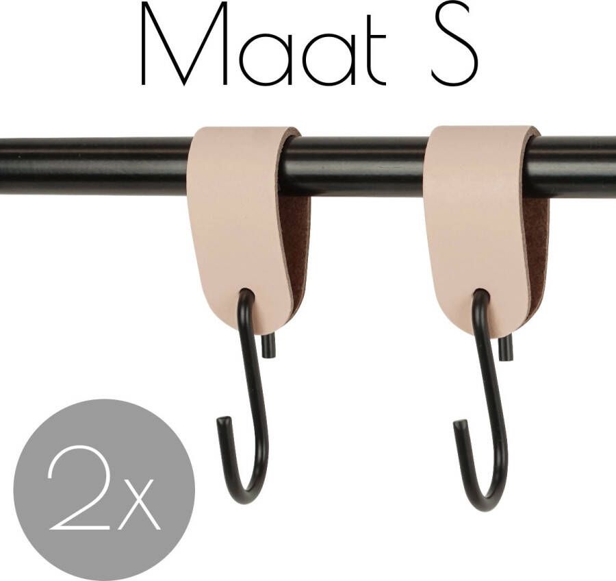 Handles and more 2x Leren S-haak hangers | NATUREL maat S (Leren S-haken S haken handdoekkaakje kapstokhaak ophanghaken)