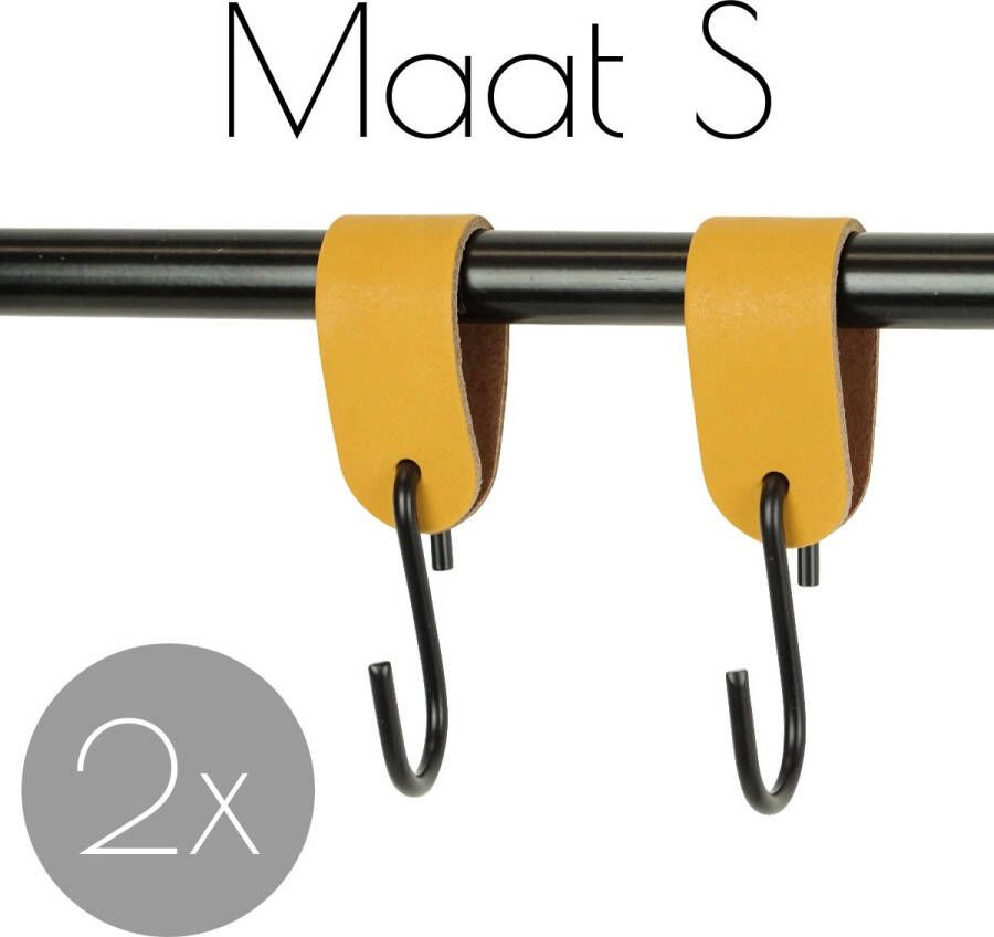 Handles and more 2x Leren S-haak hangers | OKERGEEL maat S (Leren S-haken S haken handdoekkaakje kapstokhaak ophanghaken)