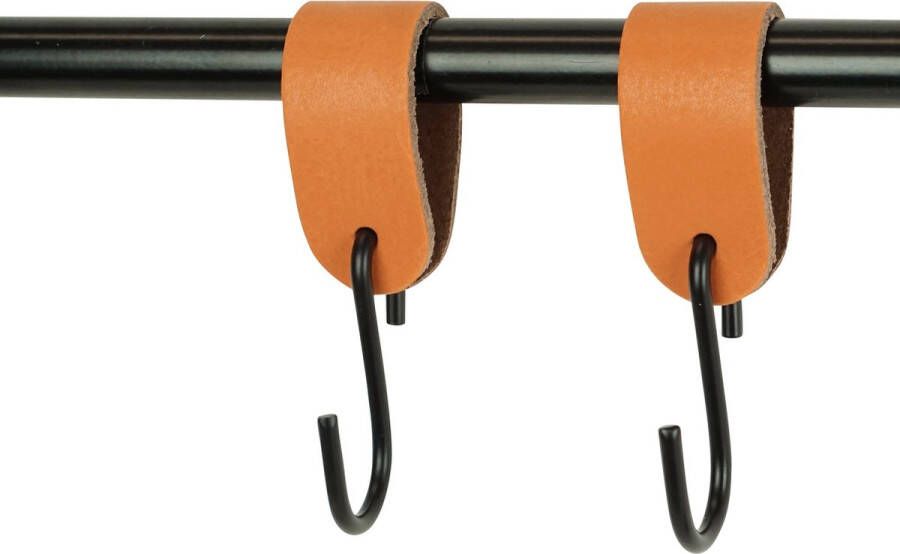 Handles and more 2x Leren S-haak hangers | ORANJE maat L (Leren S-haken S haken handdoekkaakje kapstokhaak ophanghaken)