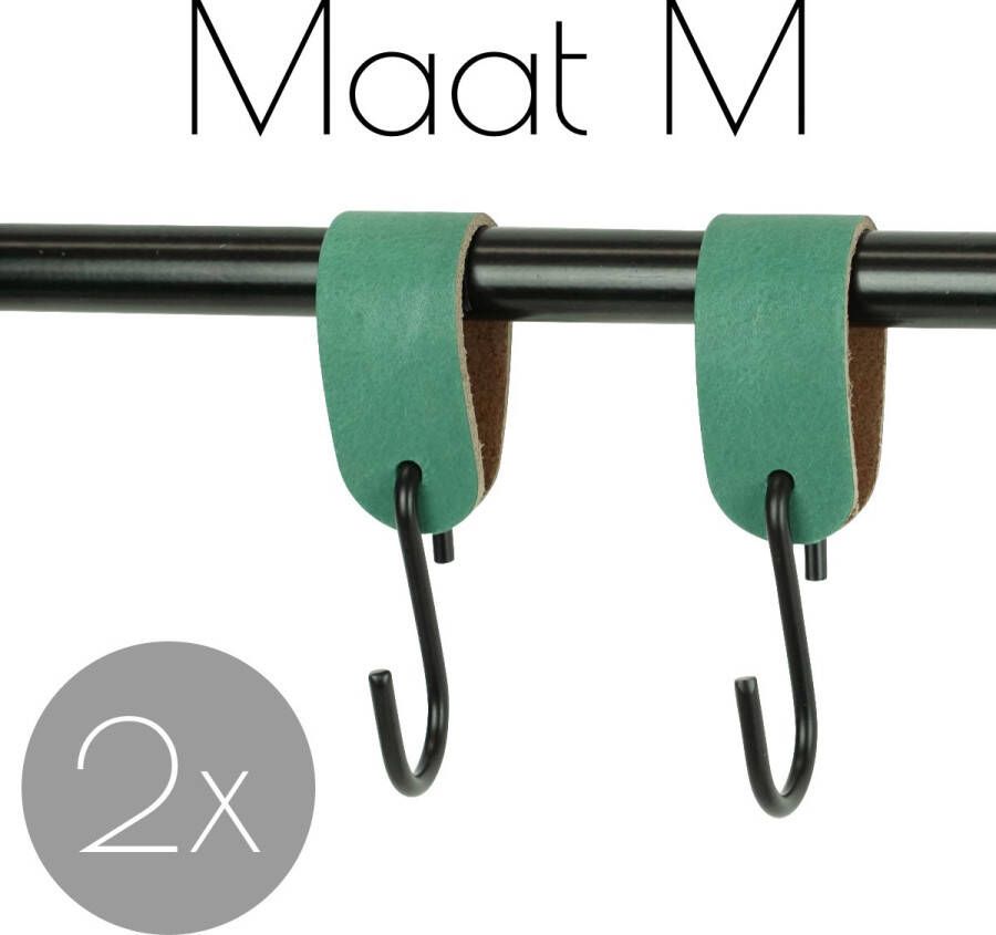 Handles and more 2x Leren S-haak hangers | ZEEGROEN maat M (Leren S-haken S haken handdoekkaakje kapstokhaak ophanghaken)