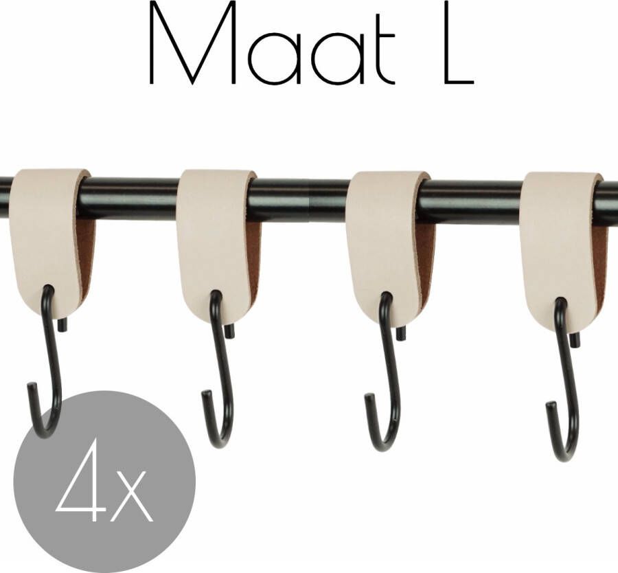 Handles and more 4x Leren S-haak hangers | CREME maat L (Leren S-haken S haken handdoekkaakje kapstokhaak ophanghaken)