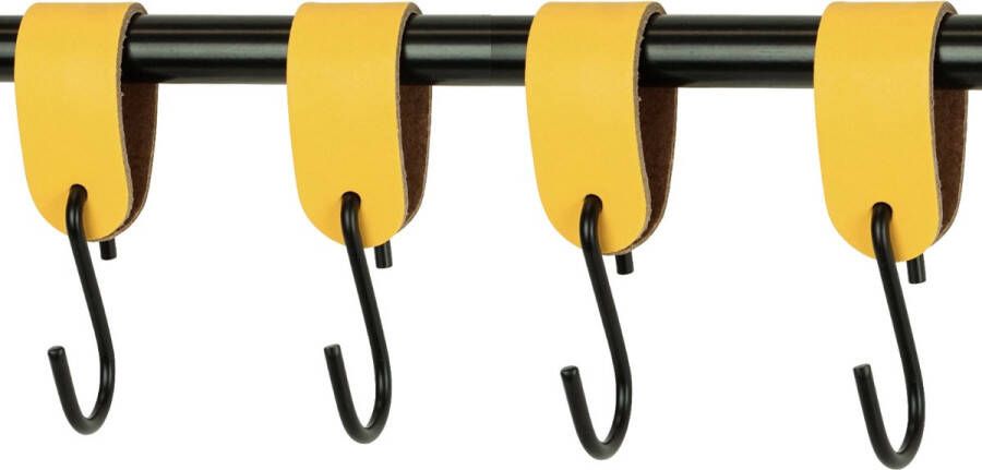 Handles and more 4x Leren S-haak hangers | GEEL maat M (Leren S-haken S haken handdoekkaakje kapstokhaak ophanghaken)