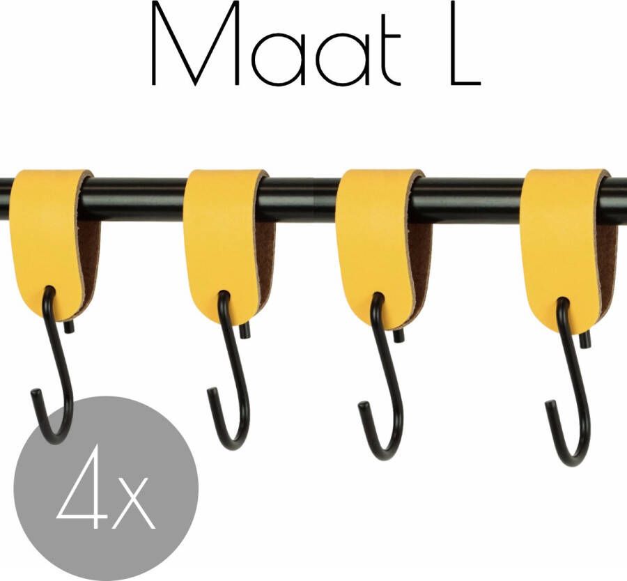 Handles and more 4x Leren S-haak hangers | GEEL maat L (Leren S-haken S haken handdoekkaakje kapstokhaak ophanghaken)