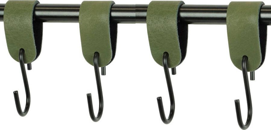 Handles and more 4x Leren S-haak hangers | KAKI maat M (Leren S-haken S haken handdoekkaakje kapstokhaak ophanghaken)