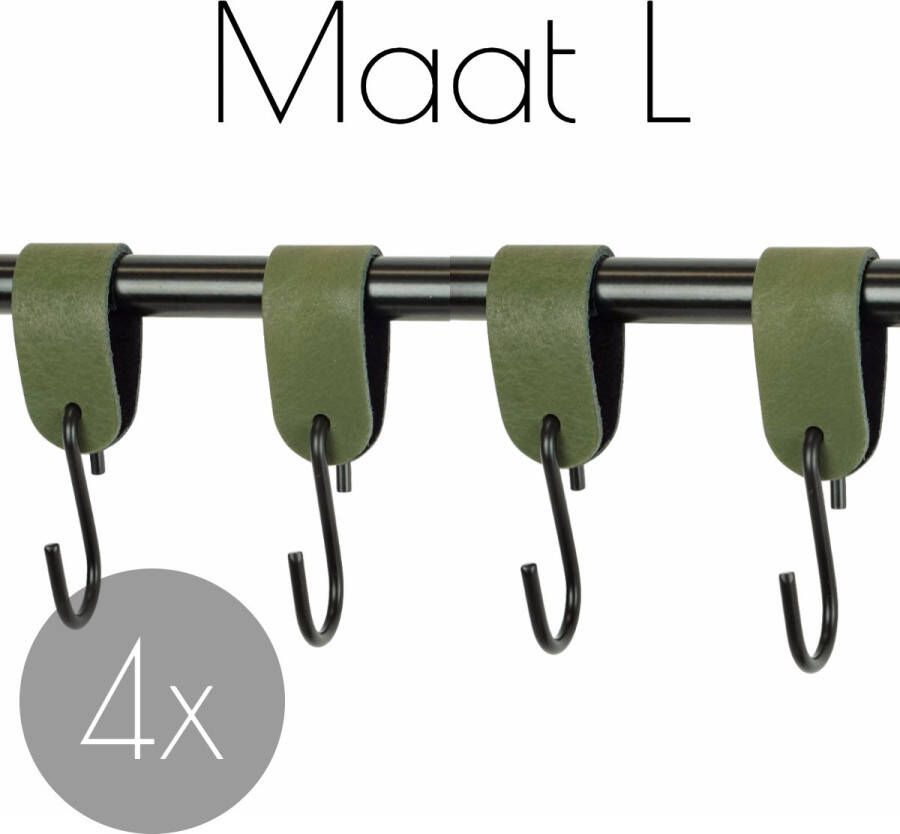 Handles and more 4x Leren S-haak hangers | KAKI maat L (Leren S-haken S haken handdoekkaakje kapstokhaak ophanghaken)