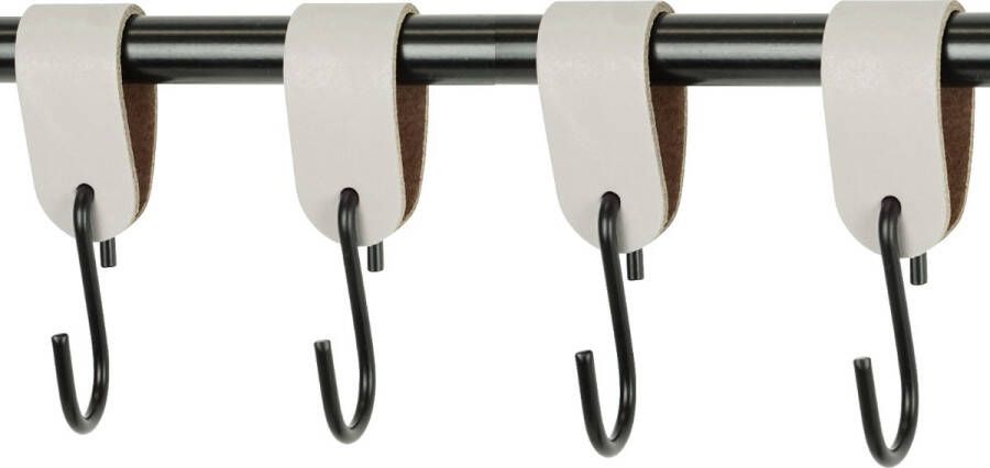 Handles and more 4x Leren S-haak hangers | LICHTGRIJS maat M (Leren S-haken S haken handdoekkaakje kapstokhaak ophanghaken)