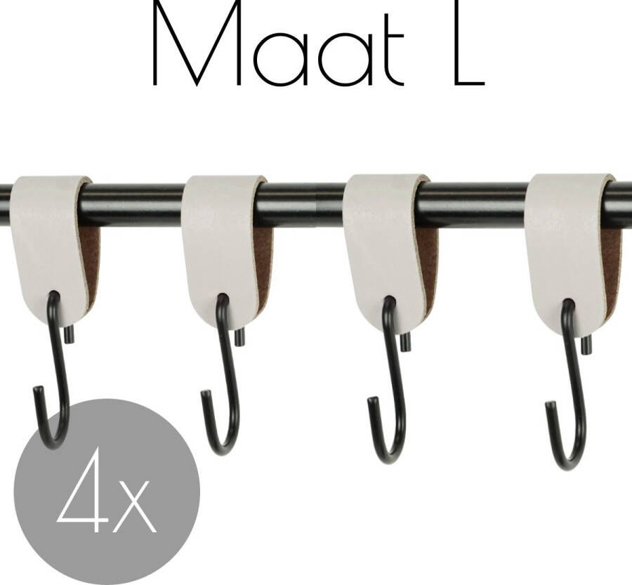 Handles and more 4x Leren S-haak hangers | LICHTGRIJS maat L (Leren S-haken S haken handdoekkaakje kapstokhaak ophanghaken)