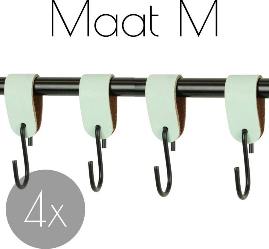 Handles and more 4x Leren S-haak hangers | MINT maat M (Leren S-haken S haken handdoekkaakje kapstokhaak ophanghaken)