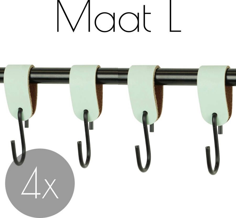 Handles and more 4x Leren S-haak hangers | MINT maat L (Leren S-haken S haken handdoekkaakje kapstokhaak ophanghaken)