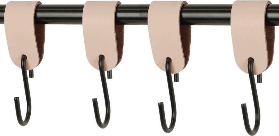 Handles and more 4x Leren S-haak hangers | NATUREL maat M (Leren S-haken S haken handdoekkaakje kapstokhaak ophanghaken)