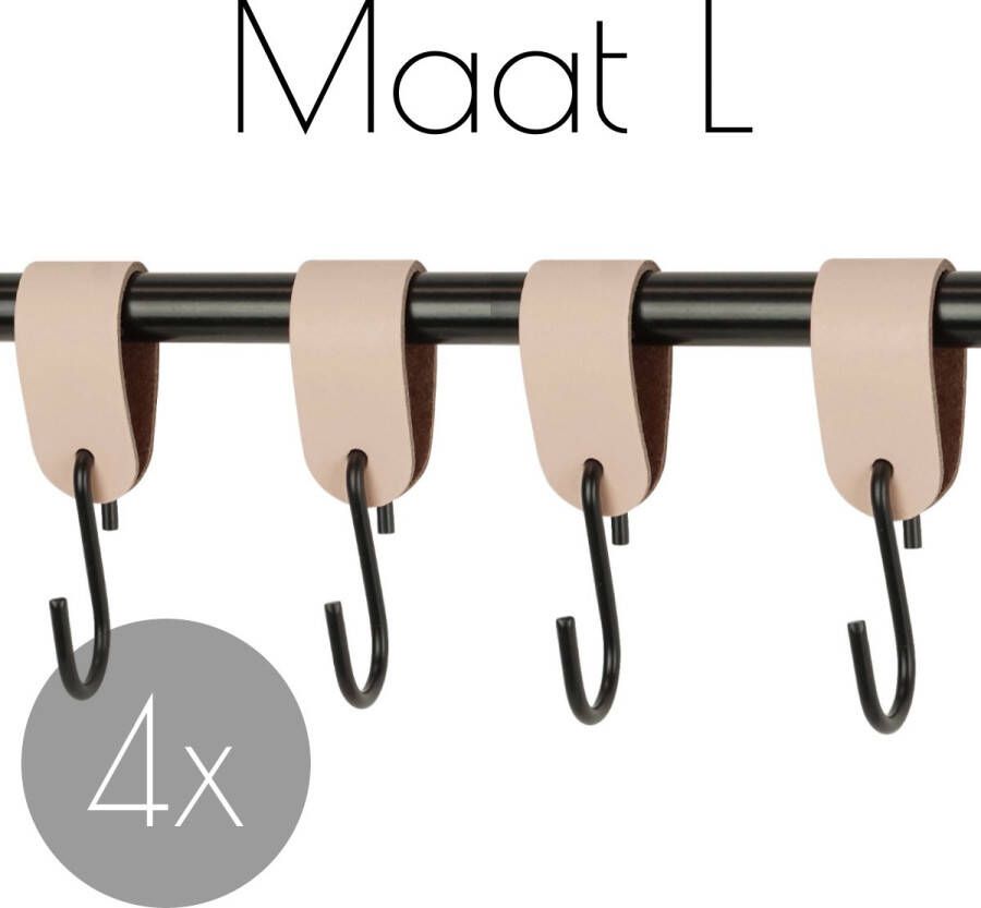Handles and more 4x Leren S-haak hangers | NATUREL maat L (Leren S-haken S haken handdoekkaakje kapstokhaak ophanghaken)