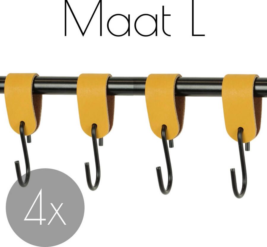 Handles and more 4x Leren S-haak hangers | OKERGEEL maat L (Leren S-haken S haken handdoekkaakje kapstokhaak ophanghaken)