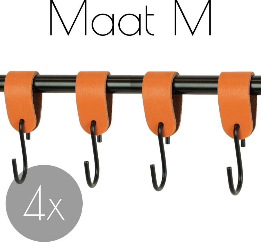 Handles and more 4x Leren S-haak hangers | ORANJE maat M (Leren S-haken S haken handdoekkaakje kapstokhaak ophanghaken)