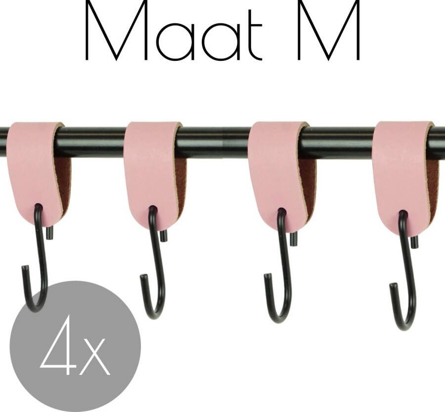 Handles and more 4x Leren S-haak hangers | ZACHTROZE maat M (Leren S-haken S haken handdoekkaakje kapstokhaak ophanghaken)