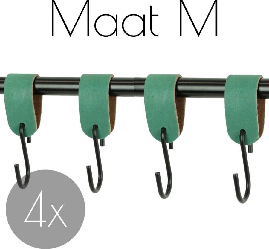 Handles and more 4x Leren S-haak hangers | ZEEGROEN maat M (Leren S-haken S haken handdoekkaakje kapstokhaak ophanghaken)