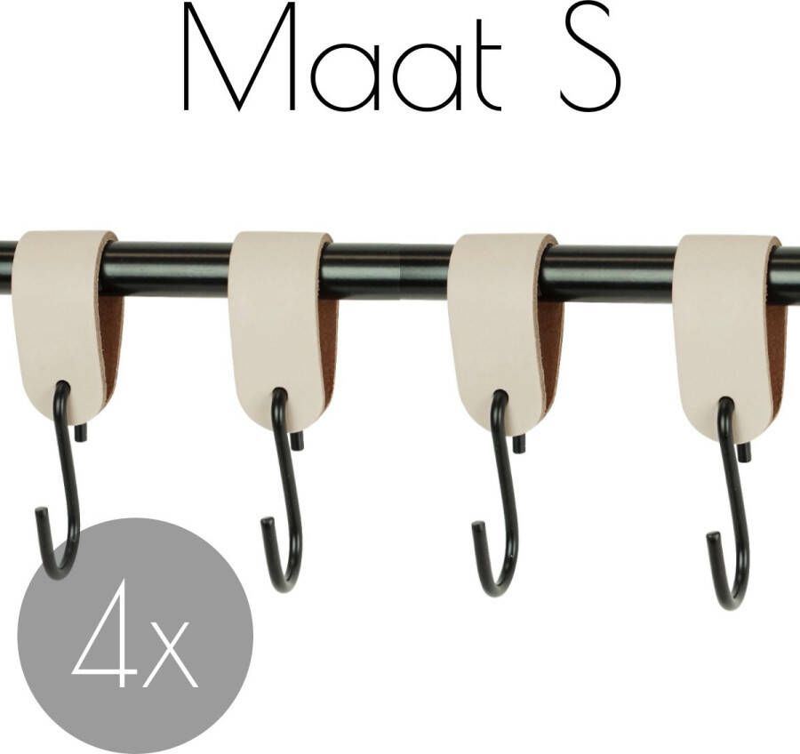 Handles and more SETPRIJS! 4x S haak hangers | CREME -(Leren S haken S haken handdoekkaakje kapstokhaak ophanghaken )