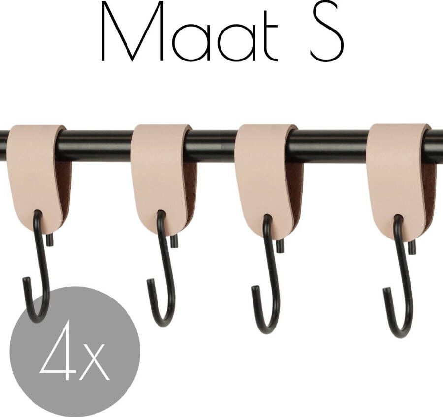 Handles and more SETPRIJS! 4x S haak hangers | NATUREL -(Leren S haken S haken handdoekkaakje kapstokhaak ophanghaken )